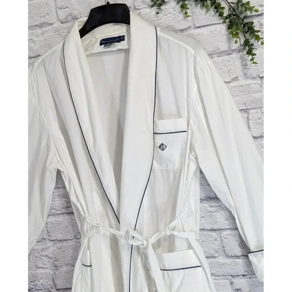 SINGLE STITCH🌿Ralph Lauren Robe Unisex M/L Belted Cotton Piping Bath LoungeLogo - Picture 1 of 13